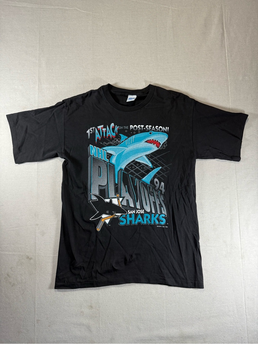 Vintage San Jose Sharks NHL Playoffs 94’ Made In USA Salem Sportswear Shirt
